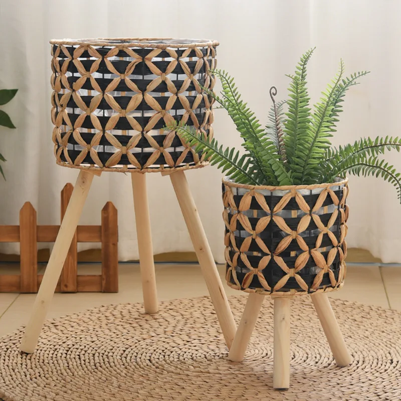 Rattan Plant Basket - กระถางต้นไม้หวายสานมือแบบตั้งพื้น ทรงกลมกลวง สำหรับระเบียง