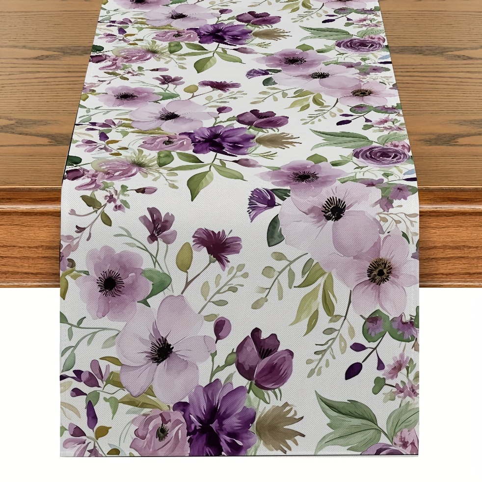 Linen Table Runner - สีน้ําดอกไม้สีเขียวรูปแบบผ้าลินินตารางนักวิ่งตามฤดูกาลห้องครัวตกแต่งโต๊ะรับประทานอาหารReusable Home Wedding Party Decor