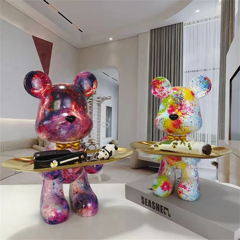 Home Decor Y2K - ตุ๊กตาหมีกราฟฟิตีขนาด29ซม. ของตกแต่งบ้านรูปปั้นสัตว์กุญแจชั้นวางของรูปปั้นห้องสมัยใหม่ของตกแต่งโต๊ะของประดับตกแต่งบ้าน