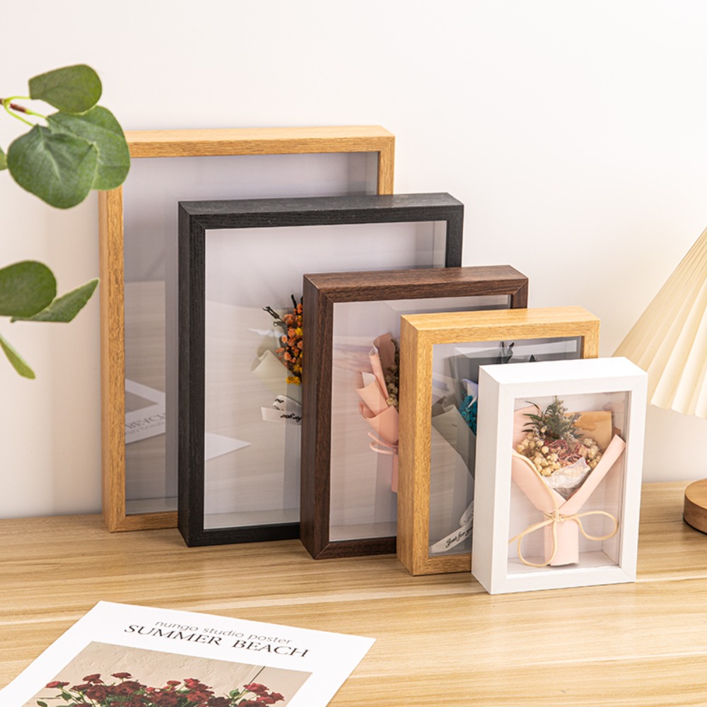 Bamboo Photo Frame - กรอบรูปทรงสี่เหลี่ยมผืนผ้าอะคริลิกไม้เนื้อแข็ง ทนทาน หลายขนาด พร้อมกล่องโชว์สีดำ สำหรับใส่ภาพถ่าย ดอกไม้