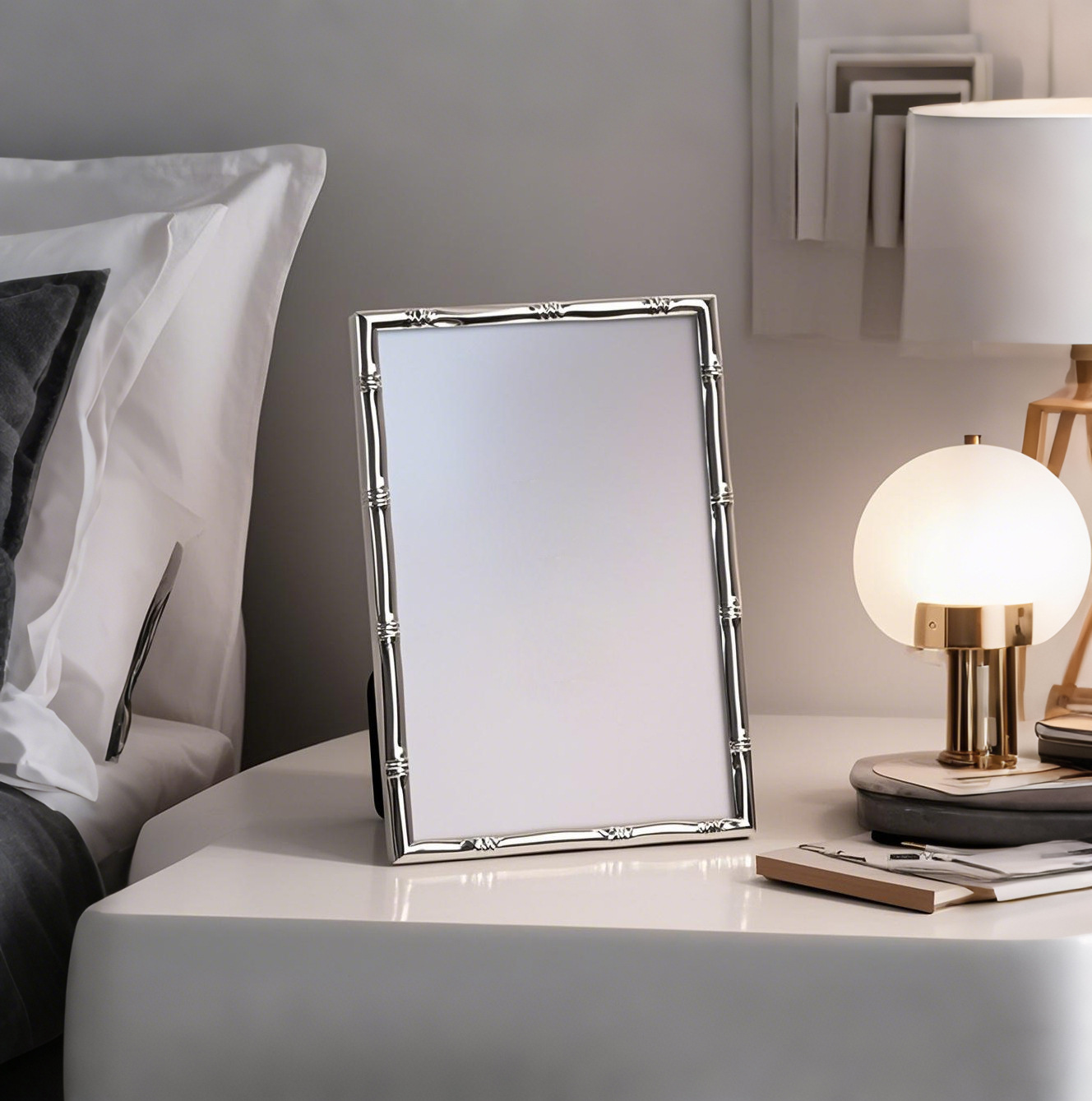Bamboo Photo Frame - กรอบรูปอะลูมิเนียมสไตล์ยุโรป ขนาด 6/7/8/10 นิ้ว กรอบรูปแต่งงานสีเงินคุณภาพสูง พร้อมขาตั้งสำหรับตั้งโต๊ะตกแต่งบ้าน