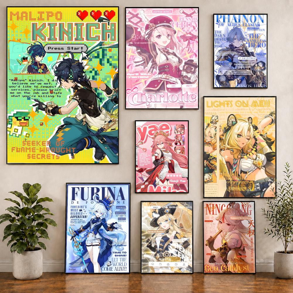 Home Decor Magazine - โปสเตอร์สไตล์นิตยสาร Genshin งานศิลปะตกแต่งภายในที่สร้างสรรค์และของตกแต่งบ้านสไตล์โมเดิร์น
