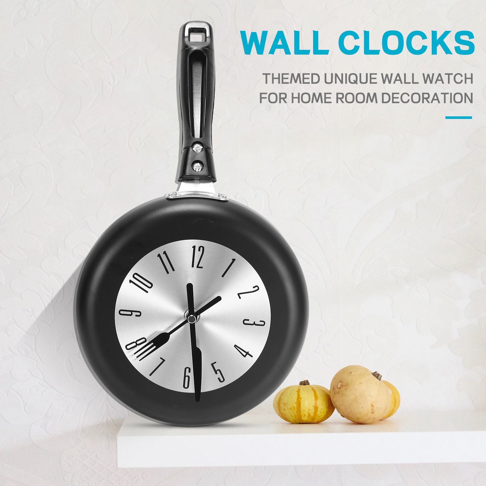 Home Decor Theme - (A95Z] นาฬิกาแขวนผนังดีไซน์กระทะทอดขนาด 8 นิ้ว นาฬิกาโลหะสำหรับห้องครัว นาฬิกาแขวนผนังธีมพิเศษ