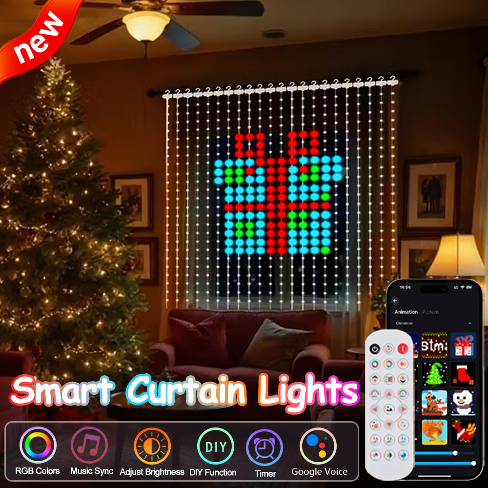 Home Decor Free App - ของขวัญคริสต์มาส!! ไฟม่านอัจฉริยะพร้อมแอปควบคุมโหมดเพลง กันน้ำระดับ IP65 สำหรับตกแต่งบ้านและเทศกาลคริสต์มาสกลางแจ้ง