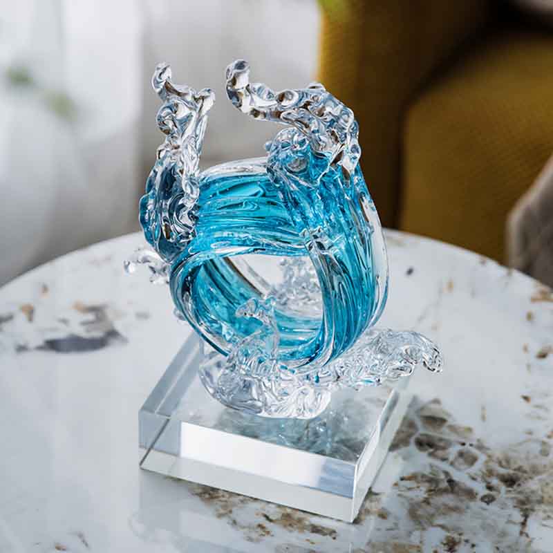 Home Decor Y2K - งานฝีมือแก้วหรูหราประติมากรรมนามธรรมงานศิลปะคลื่นลมตู้ทีวีตกแต่งสำนักงานตั้งโต๊ะรูปปั้นตกแต่งบ้านของขวัญนอร์ดิก