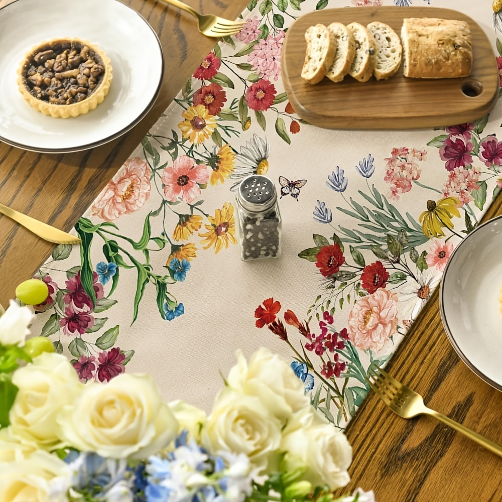 ผ้าปูโต๊ะลายดอกไม้หลากสี 1 ชิ้ - Linen Table Runner บทวิจารณ์และราคา