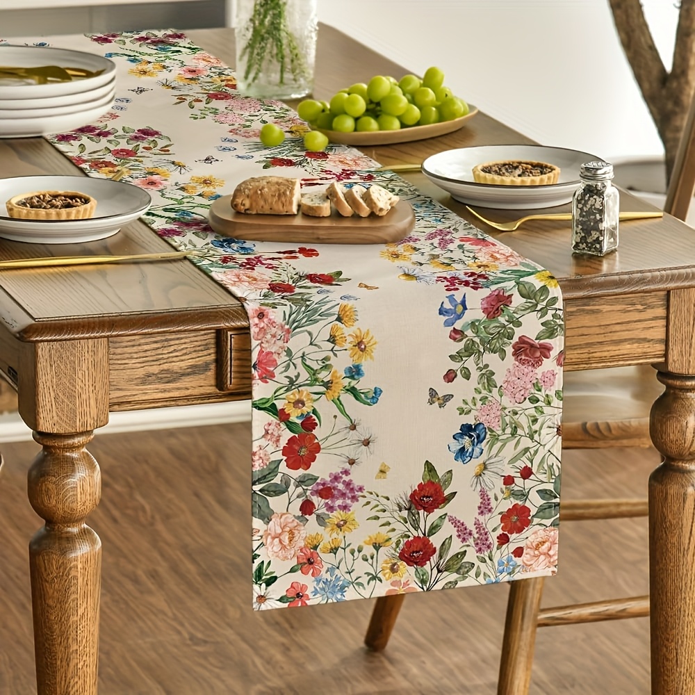 ผ้าปูโต๊ะลายดอกไม้หลากสี 1 ชิ้ - Linen Table Runner บทวิจารณ์และราคา
