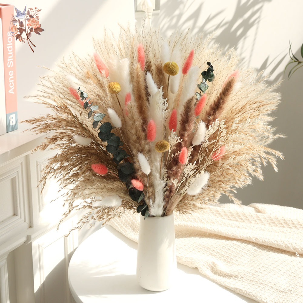 ช่อดอกไม้แห้งสีชมพูอมตะ หญ้าแพ - Pampas Grass Decor บทวิจารณ์และราคา