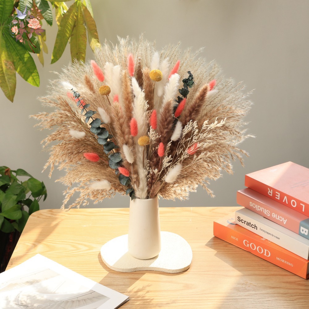ช่อดอกไม้แห้งสีชมพูอมตะ หญ้าแพ - Pampas Grass Decor บทวิจารณ์และราคา