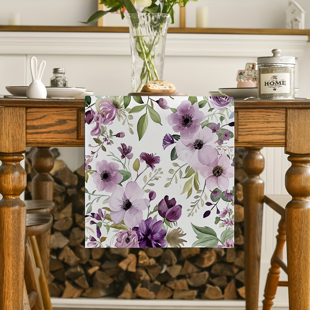 สีน้ําดอกไม้สีเขียวรูปแบบผ้าลิ - Linen Table Runner บทวิจารณ์และราคา
