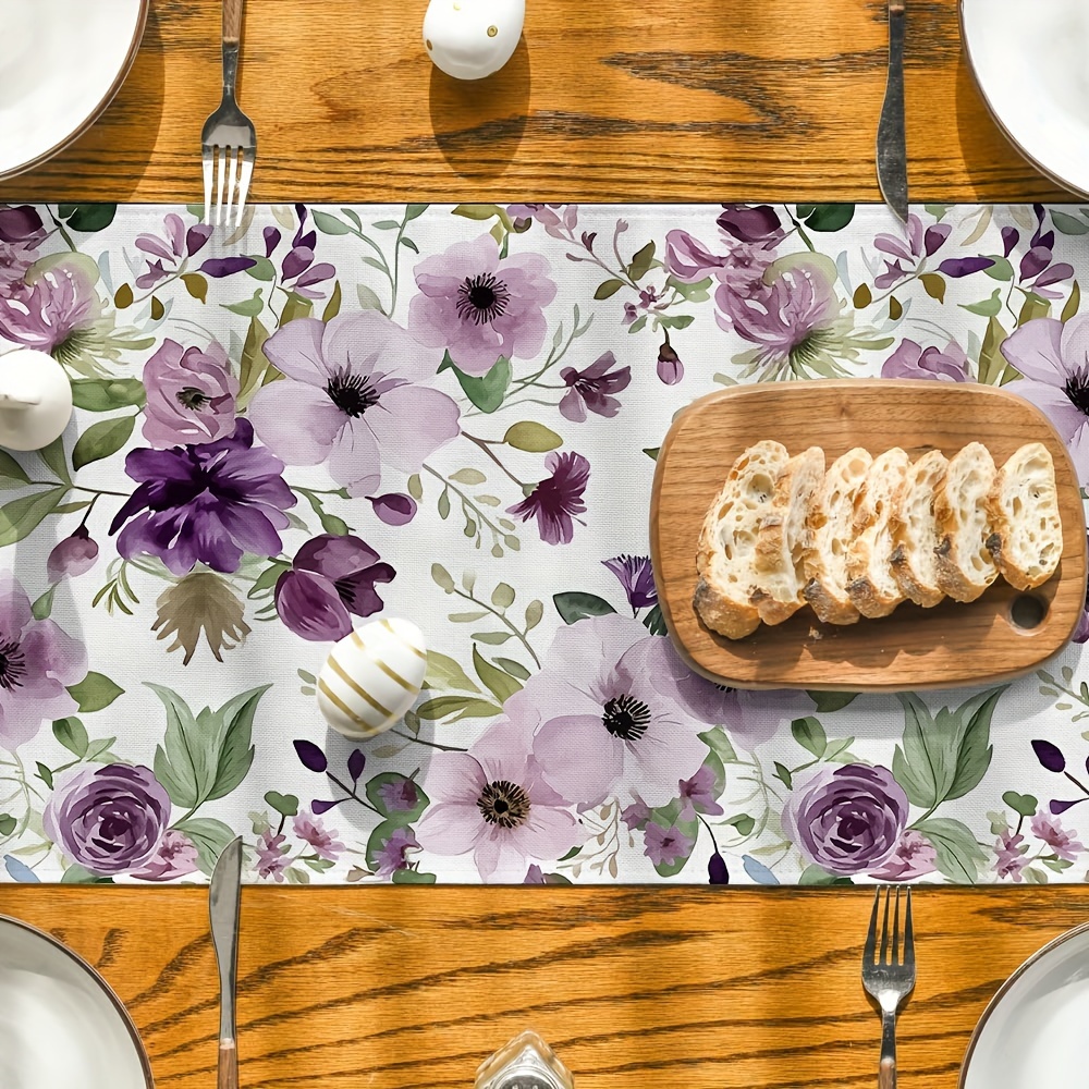 สีน้ําดอกไม้สีเขียวรูปแบบผ้าลิ - Linen Table Runner บทวิจารณ์และราคา