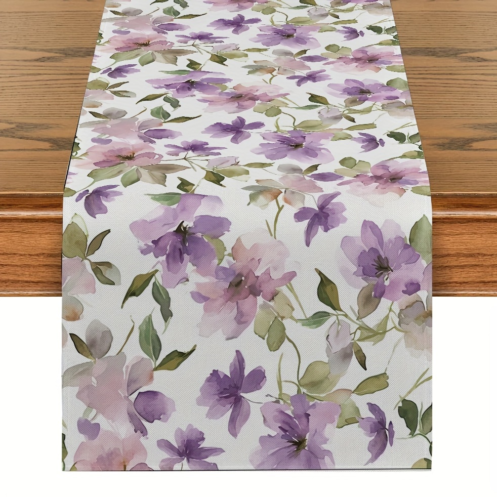 สีน้ําดอกไม้สีเขียวรูปแบบผ้าลิ - Linen Table Runner บทวิจารณ์และราคา