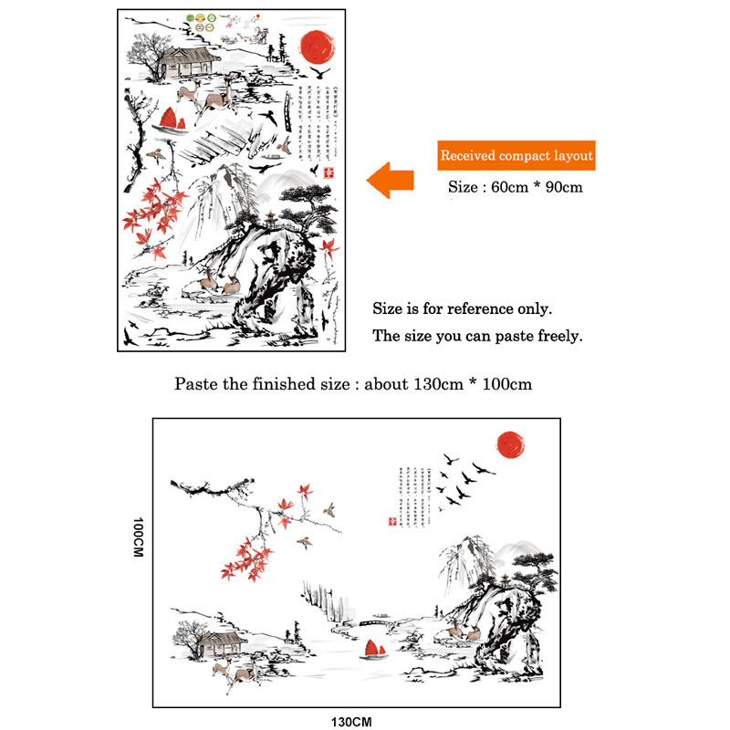 สไตล์จีนภาพวาดหมึกศิลปะภูมิทัศ - Home Decor Indonesia บทวิจารณ์และราคา