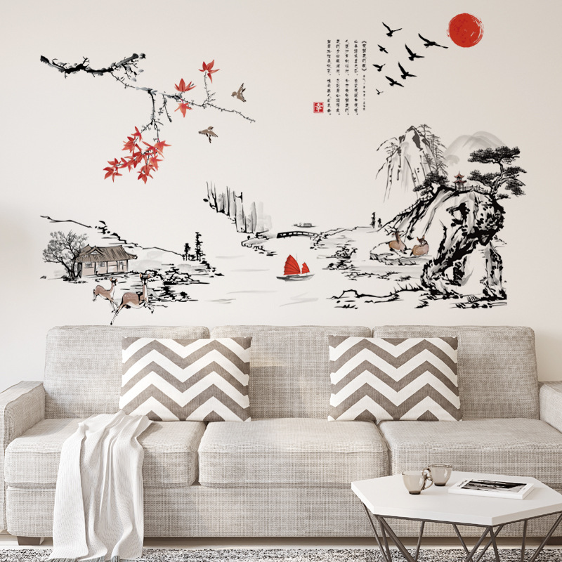 สไตล์จีนภาพวาดหมึกศิลปะภูมิทัศ - Home Decor Indonesia บทวิจารณ์และราคา