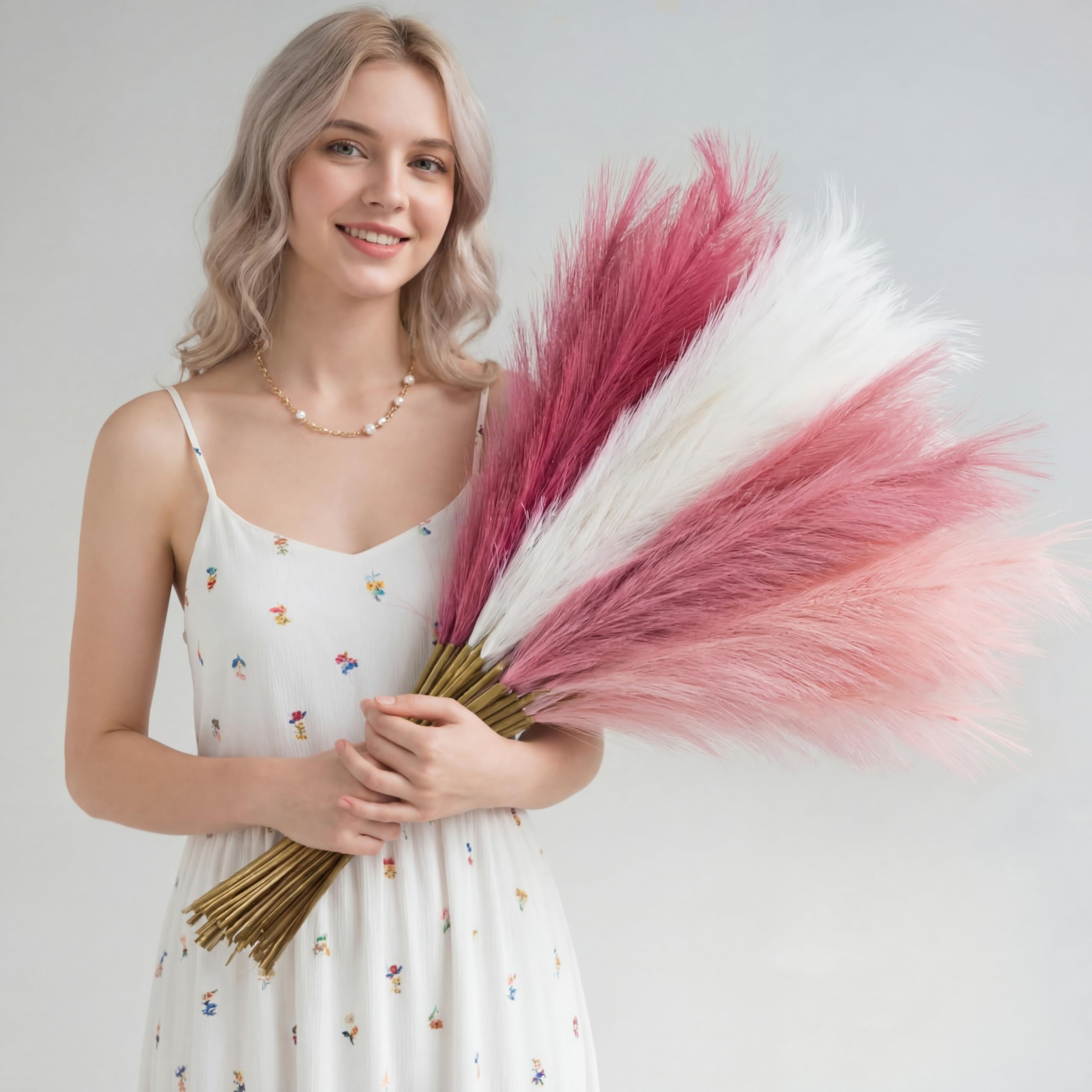หญ้าแพมพัสประดิษฐ์สีชมพูฟูฟ่อง - Pampas Grass Decor บทวิจารณ์และราคา
