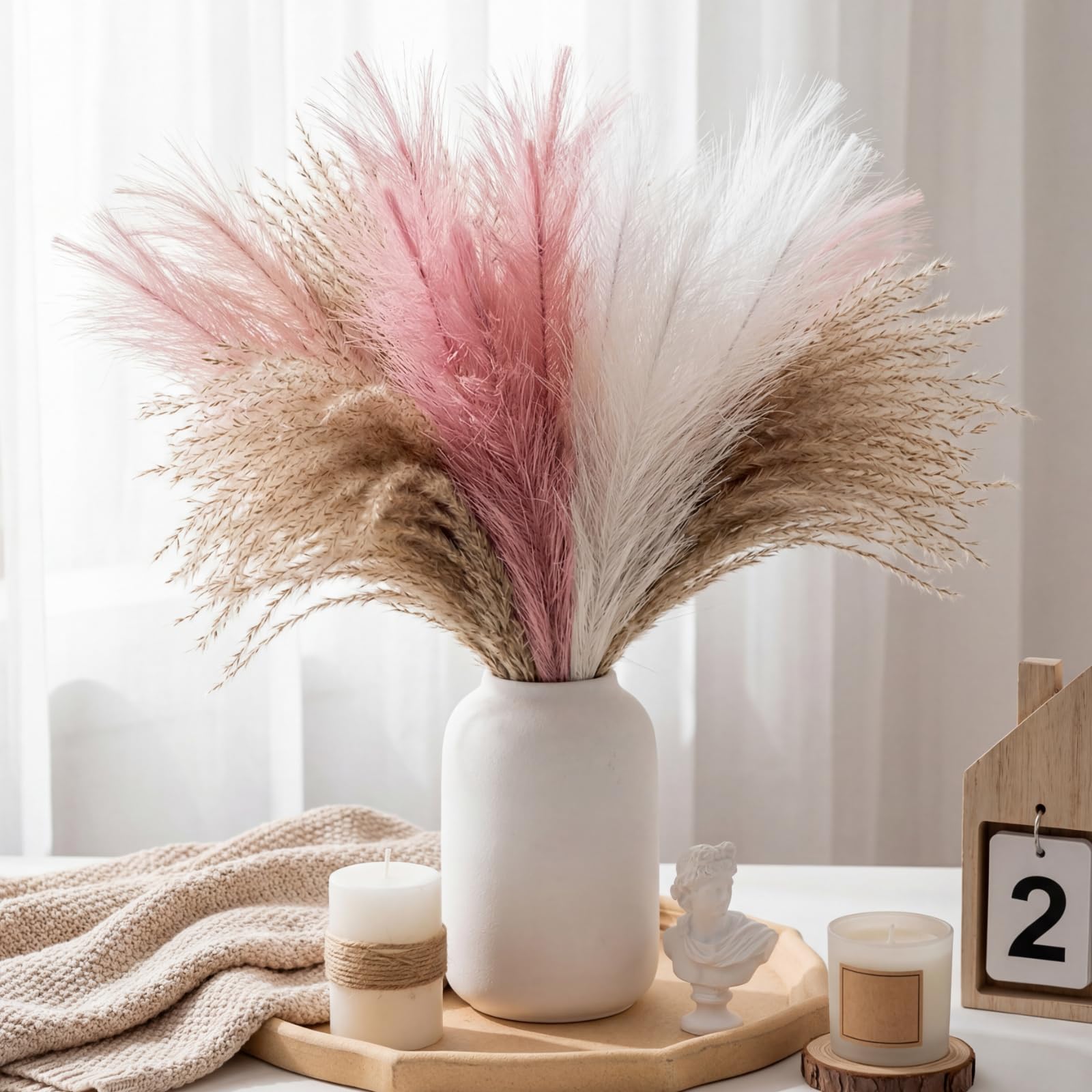 หญ้าแพมพัสประดิษฐ์สีชมพูฟูฟ่อง - Pampas Grass Decor บทวิจารณ์และราคา