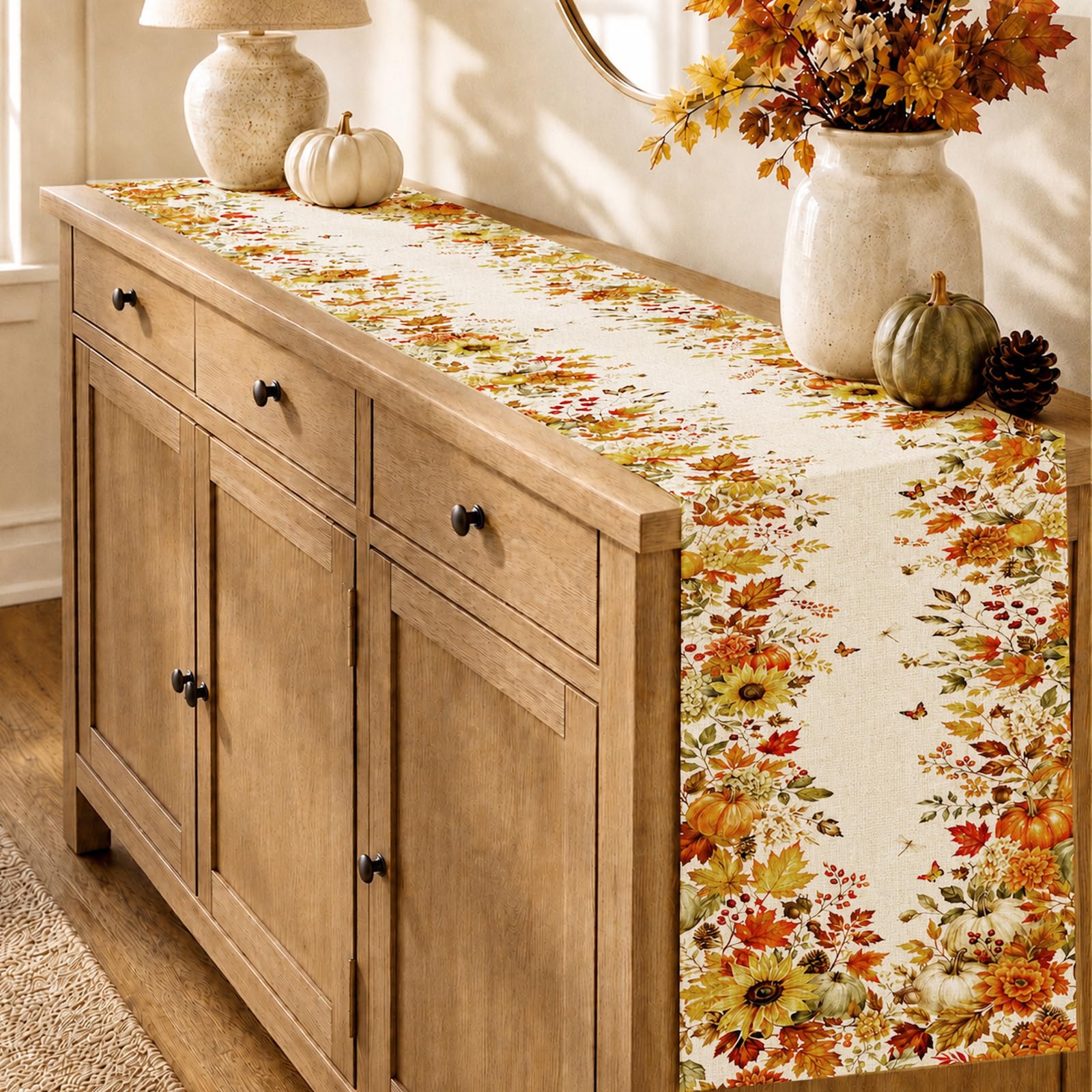 ผ้าปูโต๊ะลายดอกทานตะวัน ฟักทอง - Linen Table Runner บทวิจารณ์และราคา
