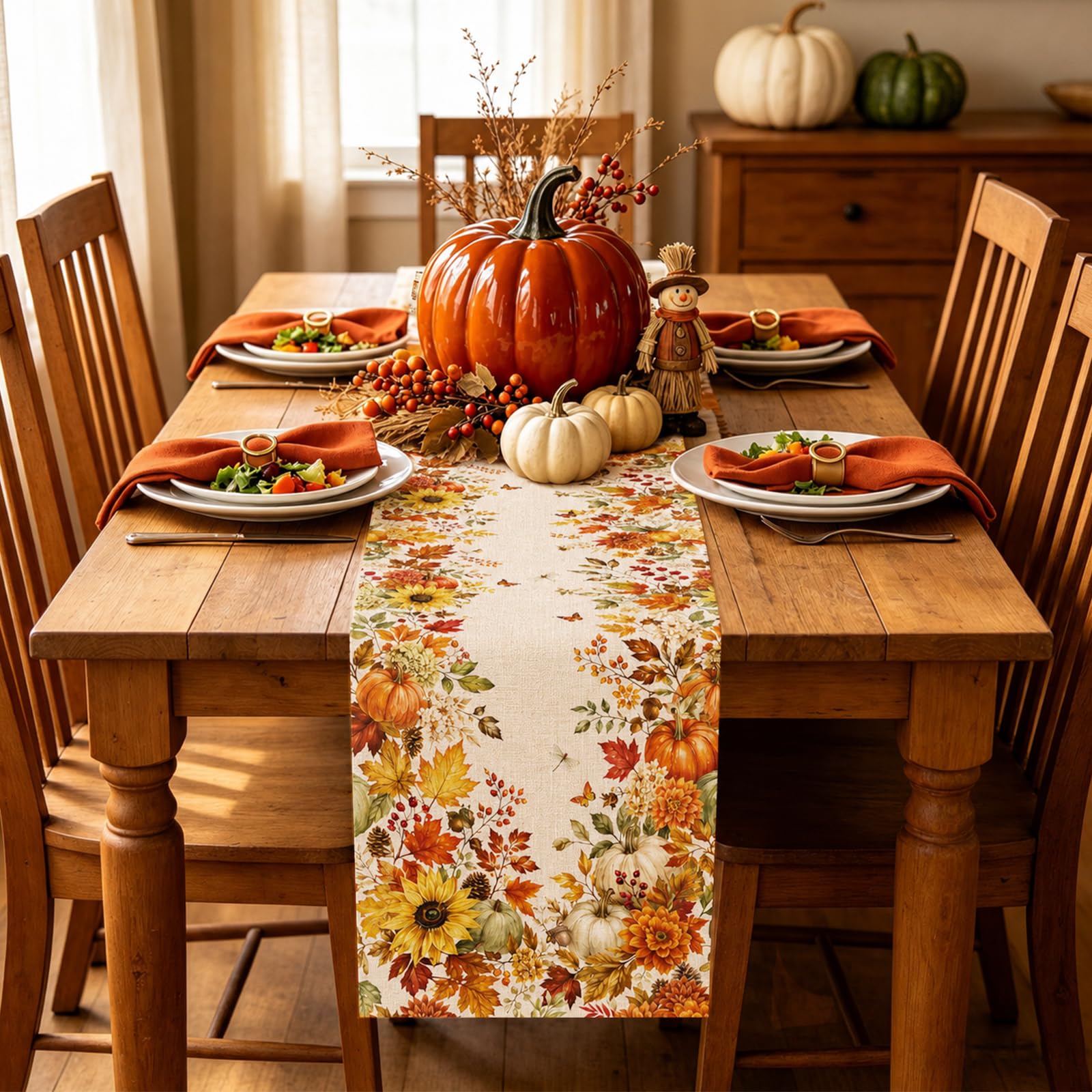 ผ้าปูโต๊ะลายดอกทานตะวัน ฟักทอง - Linen Table Runner บทวิจารณ์และราคา
