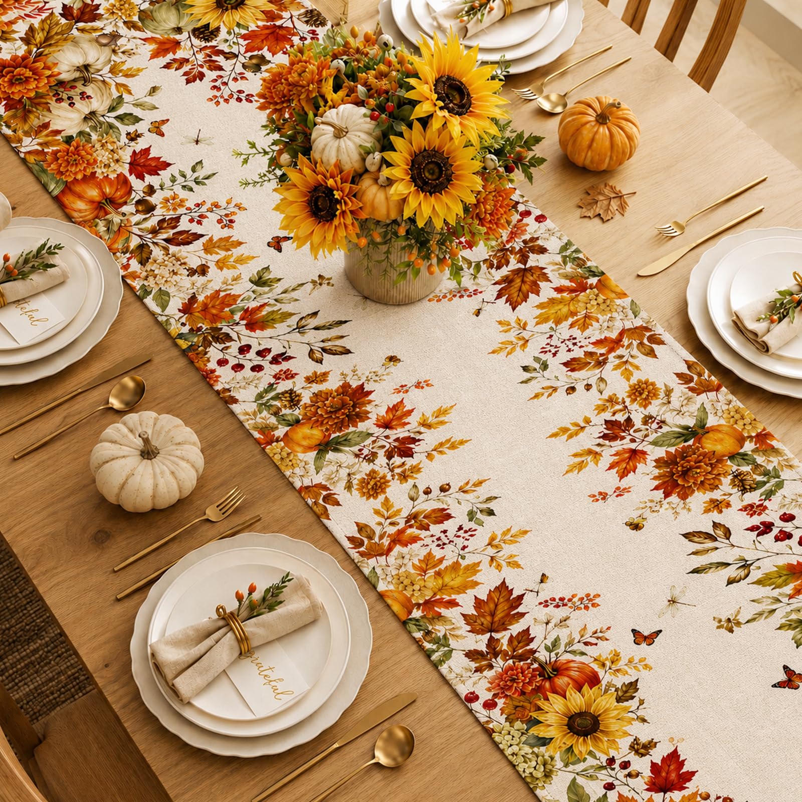 ผ้าปูโต๊ะลายดอกทานตะวัน ฟักทอง - Linen Table Runner บทวิจารณ์และราคา