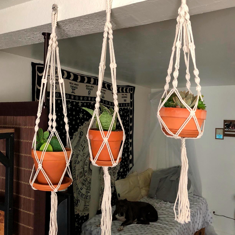 แขวน Handmade Macrame ไม้แขวนเ - Rattan Plant Basket บทวิจารณ์และราคา